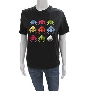 Space Invaders X Kate Spade Women Black Geometric Tee Short Sleeve Size 2XS